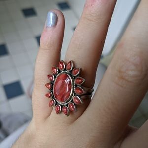 STERLING SILVER RED SUN RING